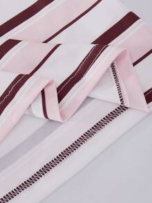 Girls Casual Fashion Pink Striped Slim Fit Mock Neck Long Sleeve T-Shirt With Flare Leg Pants, 2 Pieces Set For Daily Wear In Autumn/Winter - Pink - View 4