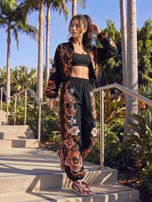 CAJUNI Women's Floral Print Elastic Waist Casual Daily Sports Long Pants - Multicolor - View 4