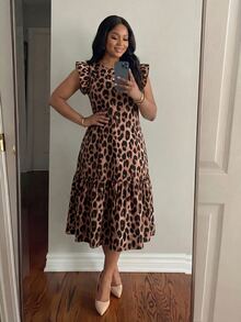 SHEIN Lady CURVE Plus Size Dresses - Brown - View 3