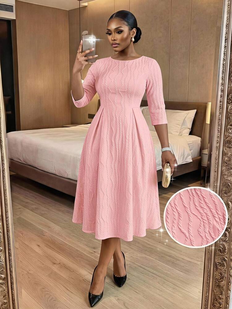 SHEIN Lady CURVE Plus Size Elegant Celestial Glamour Light Pink Print Dress Evening Party Guest Formal Women's Midi Office Summer Wedding