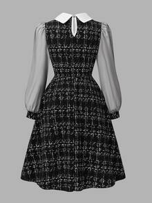 Tween Girl Black Plaid Long Sleeve Black Dresses Homecoming Dress Fall Style US Fall Style - Black - View 2