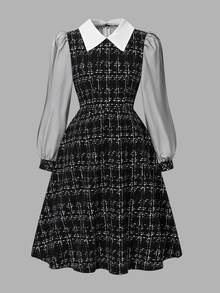Tween Girl Black Plaid Long Sleeve Black Dresses Homecoming Dress Fall Style US Fall Style - Black - View 4