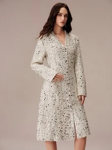 BELROSIE Women's Dress Jacket Sequin Textured Fabric Slim Fit A-Line Silhouette All-Over Off-White Sequin Decor Design Single-Breasted Button V-Neck Dinner - Multicolor - View 7