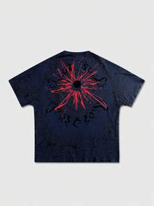 ROMWE MEN Street Life Men's Batwing Sleeve Printed Short Sleeve T-Shirt, Suitable For Spring And Summer - Navy Blue - View 8