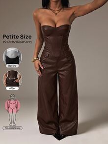 Vivamere Damen einfarbiges plissiertes Bandeau-Top und lange Hose mit Taschen, lässiges 2-teiliges Set für den Alltag - Braun - Übersicht 9
