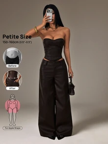 Vivamere Damen einfarbiges plissiertes Bandeau-Top und lange Hose mit Taschen, lässiges 2-teiliges Set für den Alltag - Braun - Übersicht 7