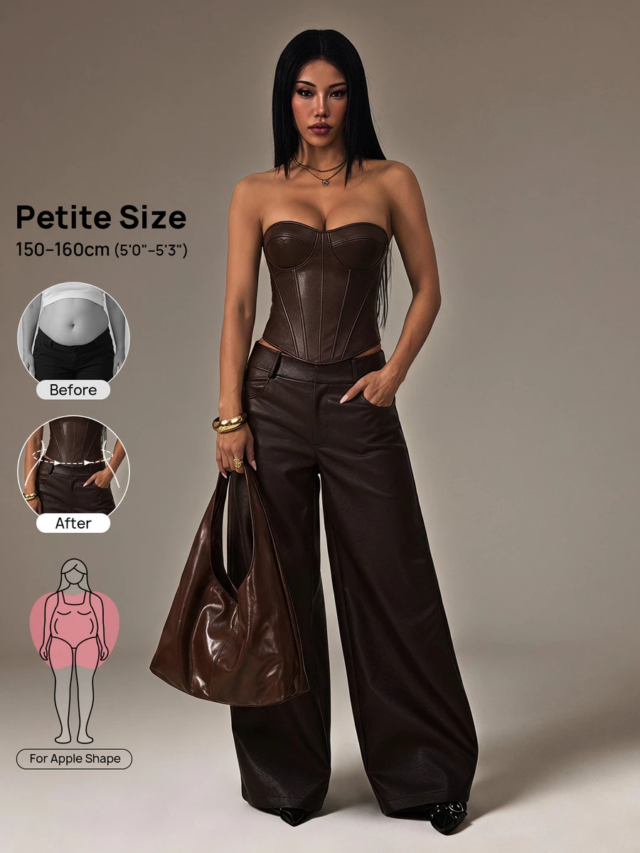 Vivamere Damen einfarbiges plissiertes Bandeau-Top und lange Hose mit Taschen, lässiges 2-teiliges Set für den Alltag