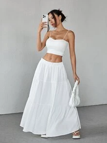SHEIN PETITE 女款裙子，小碼女款 - 白色 - 查看 4