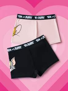 TOM & JERRY X SHEIN Women's 2pcs Comfortable Cute Cartoon Pattern Letter Waistband Boyshorts - Pink - View 2