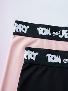 TOM & JERRY X SHEIN Women's 2pcs Comfortable Cute Cartoon Pattern Letter Waistband Boyshorts - Pink - View 6