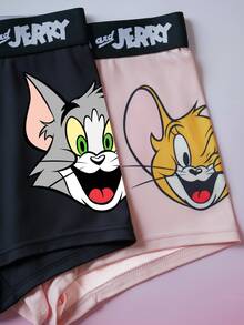 TOM & JERRY X SHEIN Women's 2pcs Comfortable Cute Cartoon Pattern Letter Waistband Boyshorts - Pink - View 4