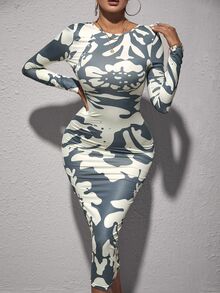 SHEIN SXY 圖案印花露背緊身連衣裙 - 彩色 - 查看 5