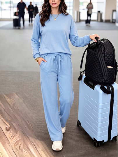 SHEIN LUNE 落肩短袖T恤與抽繩腰寬褲