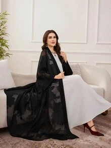 Al Najma Abaya Arab Wanita Berbahan Chiffon Jacquard Elegan, Longgar, dan Serbaguna - Hitam - View 3