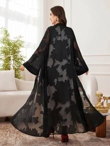 Al Najma Abaya Arab Wanita Berbahan Chiffon Jacquard Elegan, Longgar, dan Serbaguna - Hitam - View 2