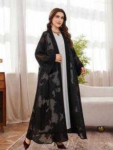 Al Najma Abaya Arab Wanita Berbahan Chiffon Jacquard Elegan, Longgar, dan Serbaguna - Hitam - View 5