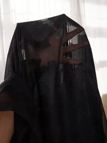 Al Najma Abaya Arab Wanita Berbahan Chiffon Jacquard Elegan, Longgar, dan Serbaguna - Hitam - View 4