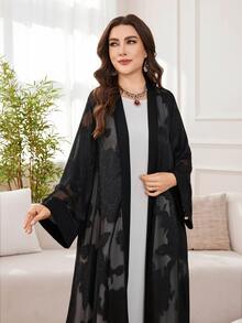 Al Najma Abaya Arab Wanita Berbahan Chiffon Jacquard Elegan, Longgar, dan Serbaguna - Hitam - View 6