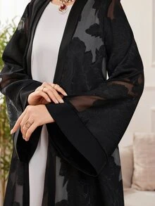 Al Najma Abaya Arab Wanita Berbahan Chiffon Jacquard Elegan, Longgar, dan Serbaguna - Hitam - View 8