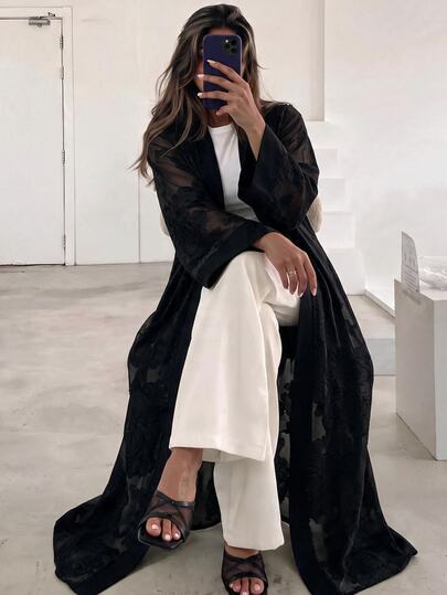 Al Najma Women's Chiffon Jacquard Elegant Loose Long Sleeve Versatile Arabic Abaya