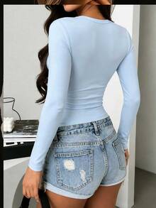 Rovax Women's Casual Versatile Solid Color Long Sleeve Top - White - View 2