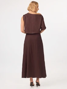 KÆRIA Hus Draped One-Shoulder Maxi Dress - Textured Rayon - Dark Brown - Brunch, Wedding, Dinner, Date Night, Elegant, Feminine, Summer, Elegant Dress - Coffee - View 2