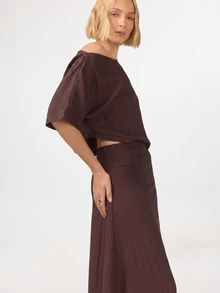 KÆRIA Hus Draped One-Shoulder Maxi Dress - Textured Rayon - Dark Brown - Brunch, Wedding, Dinner, Date Night, Elegant, Feminine, Summer, Elegant Dress - Coffee - View 6