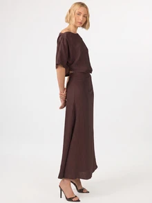 KÆRIA Hus Draped One-Shoulder Maxi Dress - Textured Rayon - Dark Brown - Brunch, Wedding, Dinner, Date Night, Elegant, Feminine, Summer, Elegant Dress - Coffee - View 4
