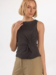 KÆRIA Hus Ruched Asym Tank Top - Textured Stretch - Dark Grey - Comfortable, Modern Modest Elegance Minimalist, Soft Touch, Effortless Work Brunch Summer - Black - View 5