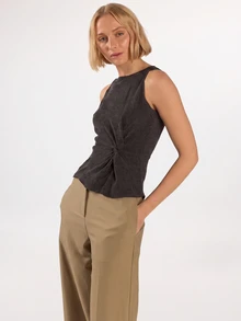 KÆRIA Hus Ruched Asym Tank Top - Textured Stretch - Dark Grey - Comfortable, Modern Modest Elegance Minimalist, Soft Touch, Effortless Work Brunch Summer - Black - View 1