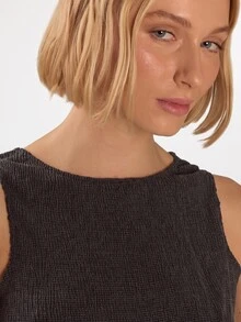KÆRIA Hus Ruched Asym Tank Top - Textured Stretch - Dark Grey - Comfortable, Modern Modest Elegance Minimalist, Soft Touch, Effortless Work Brunch Summer - Black - View 6