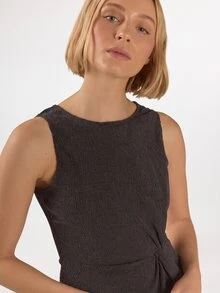 KÆRIA Hus Ruched Asym Tank Top - Textured Stretch - Dark Grey - Comfortable, Modern Modest Elegance Minimalist, Soft Touch, Effortless Work Brunch Summer - Black - View 4
