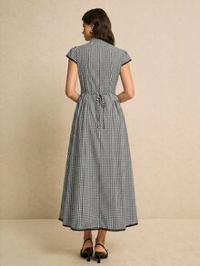 Poéselle 女款格紋百褶休閒法式 1940s 復古 70s 南方淑女風 野餐早午茶會旅行長洋裝 黑白配色 夏季 - 黑與白 - 查看 2
