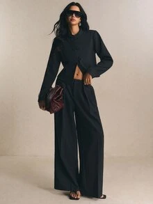 Poéselle 女款黑色立領西裝外套，復古中式盤扣修身西裝，時尚修身正式通勤外套 - 黑色 - 查看 4