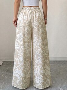 Selianne 女款春夏優雅街頭風度假通勤印花拼接A字長褲 - 彩色 - 查看 2