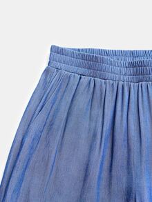 SHEIN LUNE Solid Lantern Sleeve Top Wide Leg Pants Travel Aqua Blue Autumn Casual - Blue - View 7
