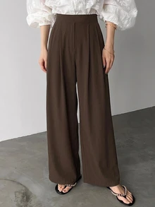 DAZY Women's Solid Color Simple Casual Long Pants,Teacher Pants - Brown - View 3