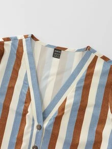 Breezaya Casual Commute Colorblock Striped Print V-Neck Long Sleeve Shirt - Multicolor - View 8