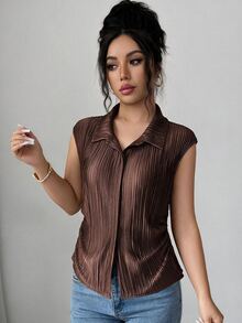 SHEIN Unity Women's Solid Color Casual Elegant Versatile Daily Wear Top Brunch Dark Brown Summer - Coffee Brown - View 6