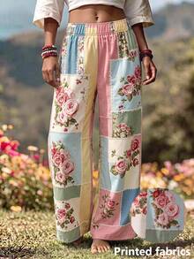 Breezaya Celana Panjang Kasual Wanita Motif Patchwork Berwarna-warni dengan Desain Liburan Pedesaan - MultiWarna - View 2