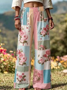 Breezaya Celana Panjang Kasual Wanita Motif Patchwork Berwarna-warni dengan Desain Liburan Pedesaan - MultiWarna - View 5