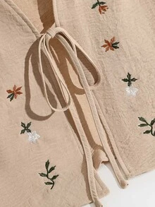 Franclia Women's Vacation Casual Floral Embroidered Sleeveless Blouse - Khaki - View 6