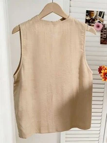 Franclia Women's Vacation Casual Floral Embroidered Sleeveless Blouse - Khaki - View 2