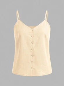 EMERY ROSE Women's Solid Color Single-Breasted Casual Camisole Top - Apricot - View 5