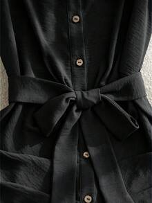 Pariaura 女款夏季洋裝，純色領口單排扣收腰細肩帶短洋裝，適合度假、通勤、約會 - 黑色 - 查看 4