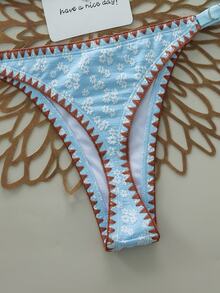 SHEIN Swim Women's Boho 2 Pieces Light Blue Floral Triangle Bikini Set,Handmade Daisy Embroidery,Starfish Charm,Summer Beach Holiday Stretch Swimwear,Holiday - Blue - View 8
