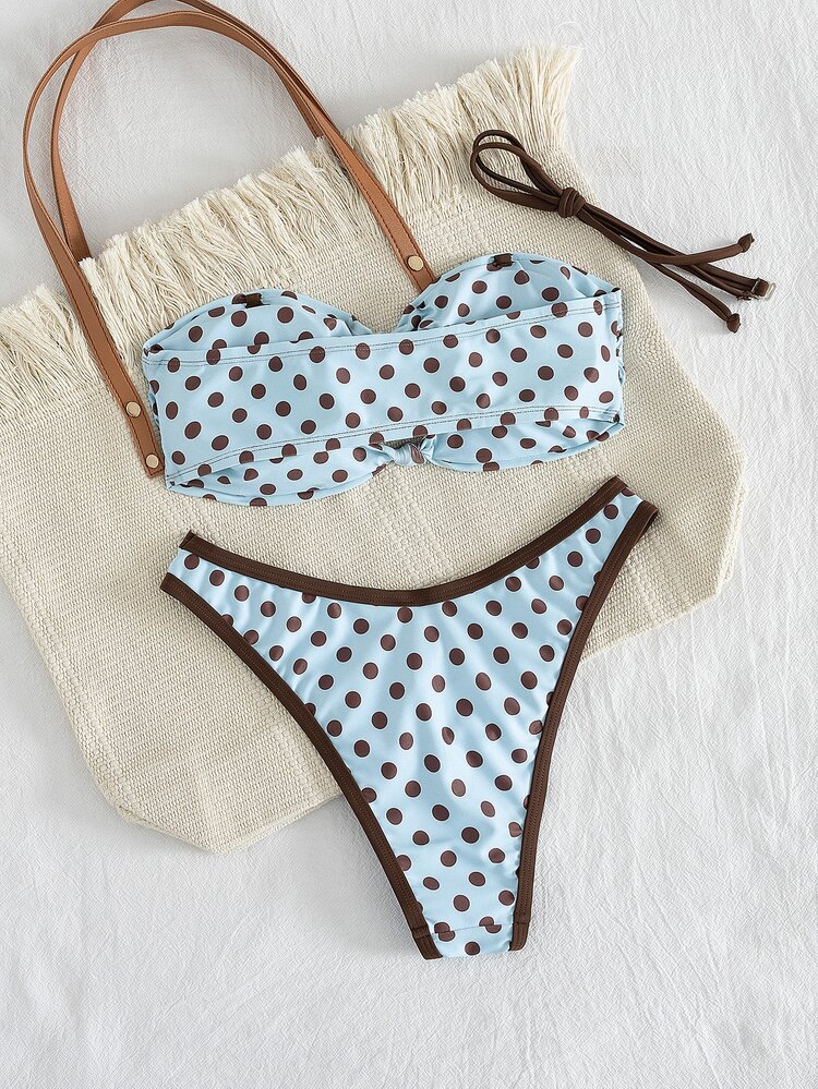 Swim Basics Women's Summer Beach Polka Dot Halter Tie Sexy Bikini And Triangle Briefs Swimwear Set - Blue - View 5