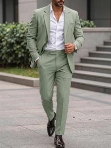 Manfinity Mode Men 1pc Solid Blazer & 1pc Suit Pants - Green - View 1