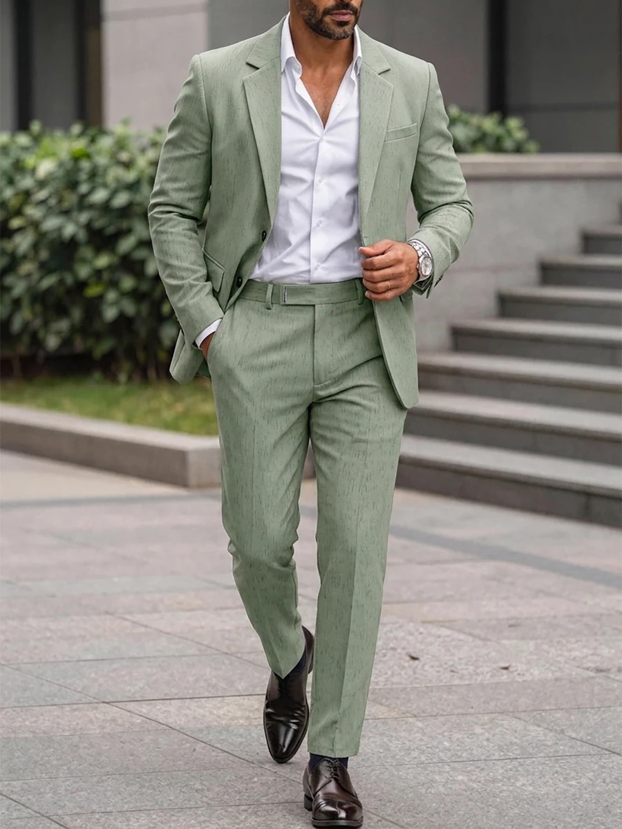 Manfinity Mode Men 1pc Solid Blazer & 1pc Suit Pants - Green - View 1