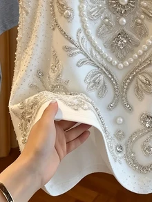 SHEIN Franclia 最新款女款休閒大圓領白色珍珠珠飾印花彈性針織無袖背心上衣，休閒外出上衣，夏季日常休閒 - 彩色 - 查看 5